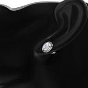 Medium Oval Rainbow Moonstone Stud Silver Earrings, e335